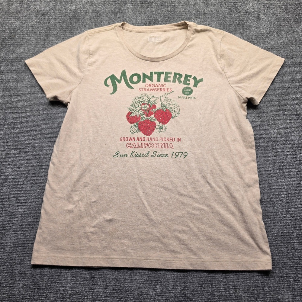 J.Crew Collector Tee Monterey Organic Strawberries Graphic T-Shirt Tan Large